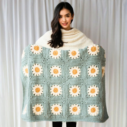 Granny Squares Daisy Blanket Crochet Pattern - CazenCrochet