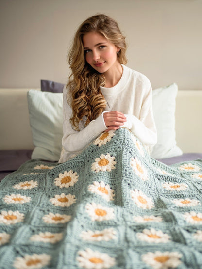 Granny Squares Daisy Blanket Crochet Pattern - CazenCrochet